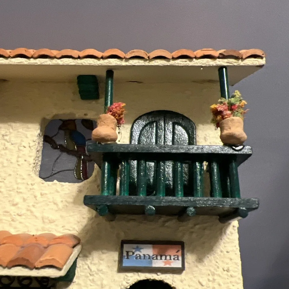 Handcrafted Painted Terracotta & Wood House 3D Wall Decor Folk Art Panama